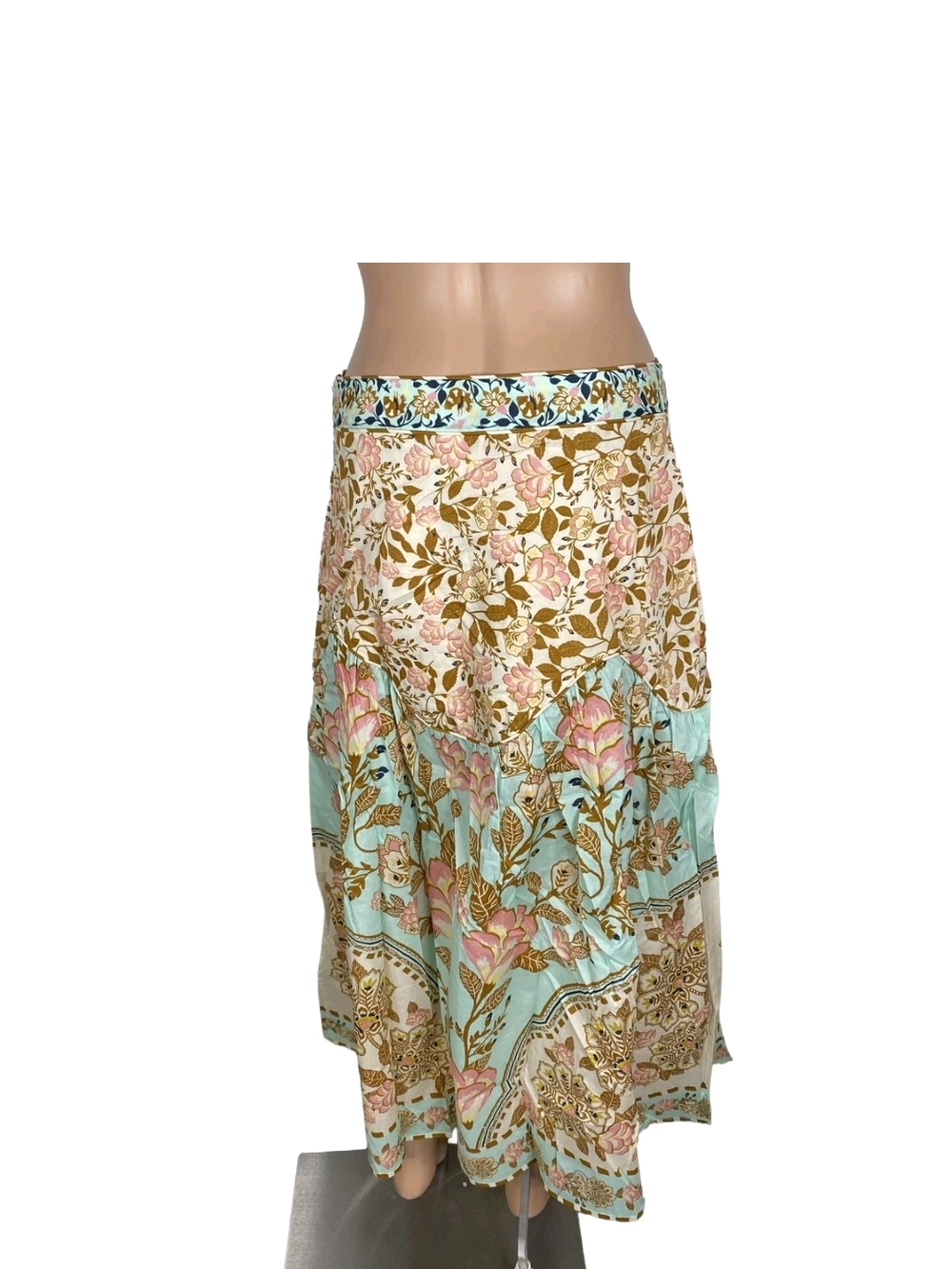 Farm Rio x Anthropologie Womens Drop Waist Floral Midi Skirt Size M Pastel Multi